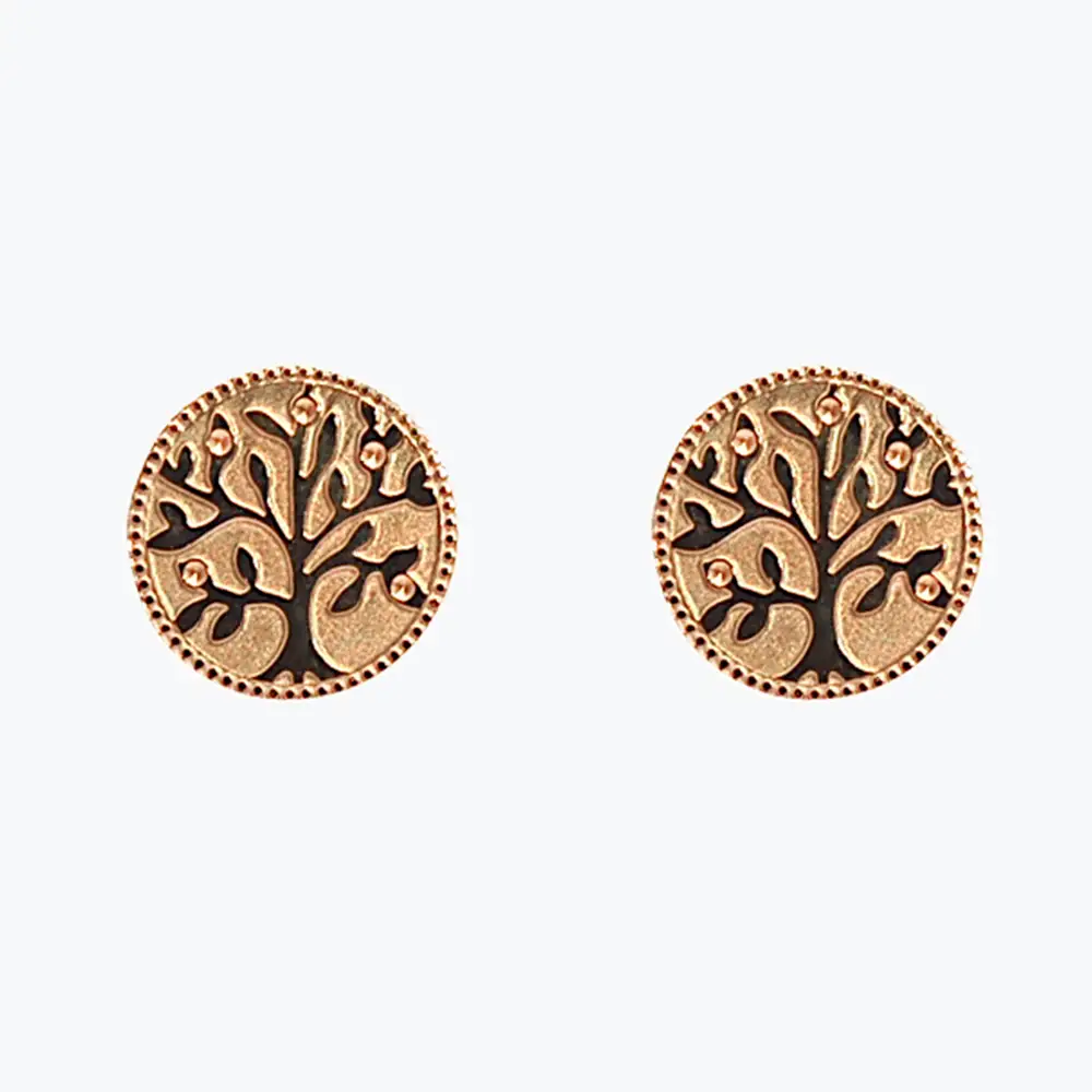 pendientes de mujer redondos con diseño de árbol de la vida en dorado