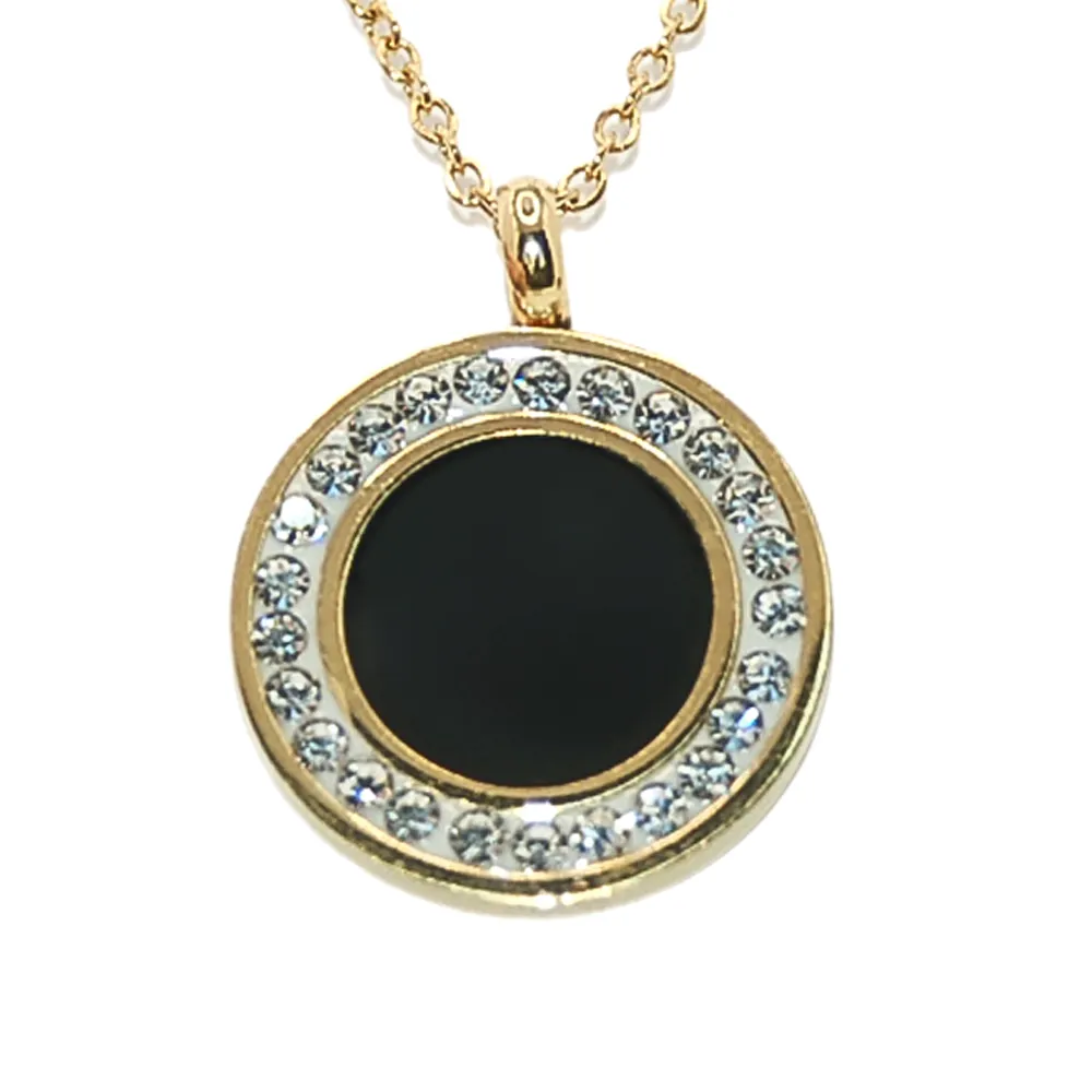 colgante circular negro con circonitas brillantes