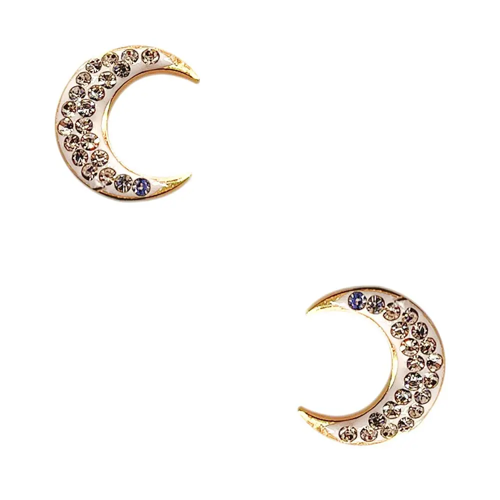 pendientes luna de circonitas dorados de keralajoyas