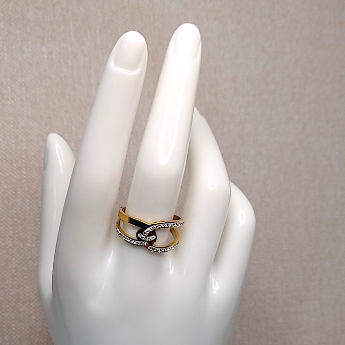 Anillo mujer entrelazado circonitas infinito dorado