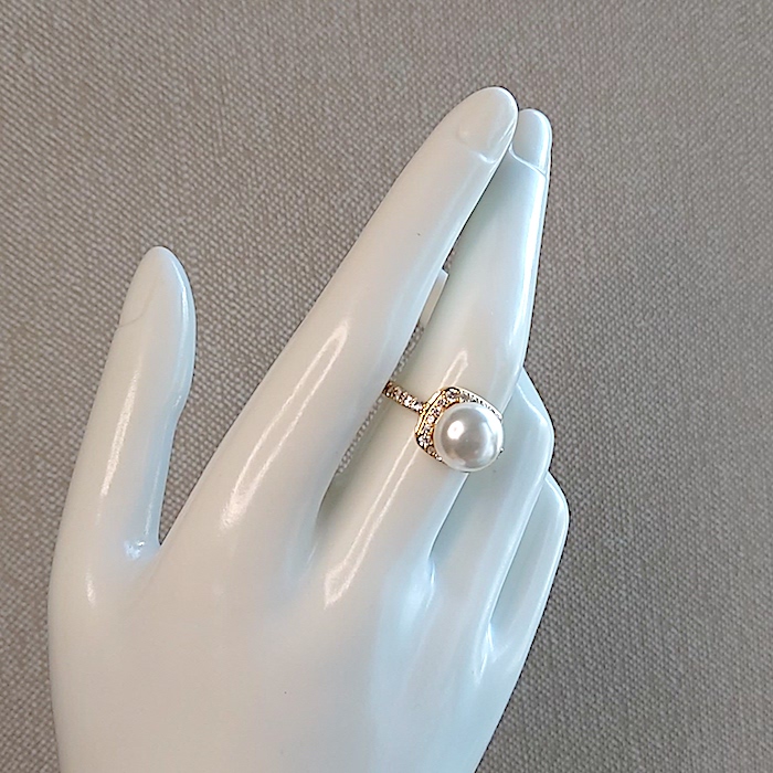 Anillo perla grande y circonitas